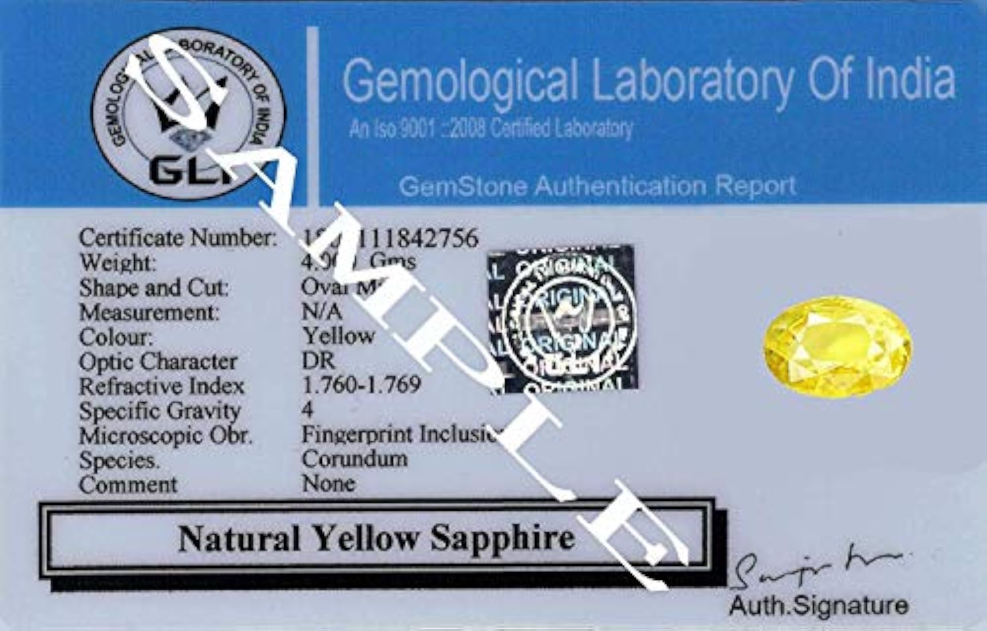 Certified Natural Yellow Sapphire Pukhraj Gemstone, 4.25 Ratti